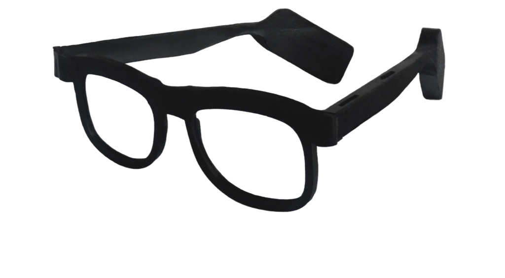 Smart glasses with an integrated camera. They are slick and small and look like any normal pair of reading glasses.