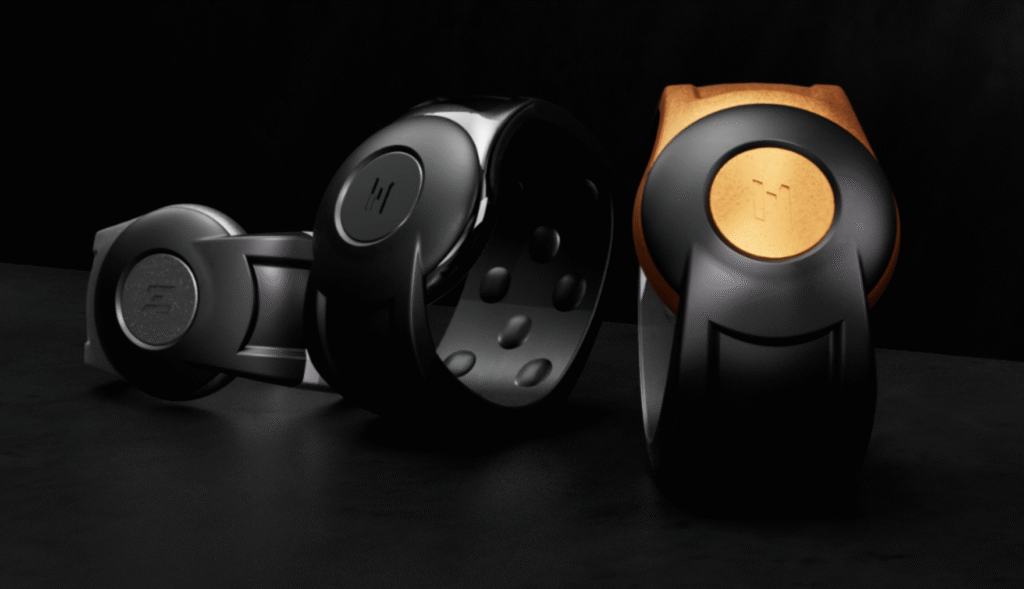 Three ALEYE wristbands shown from varying angles. All very sleek and comfortable looking.