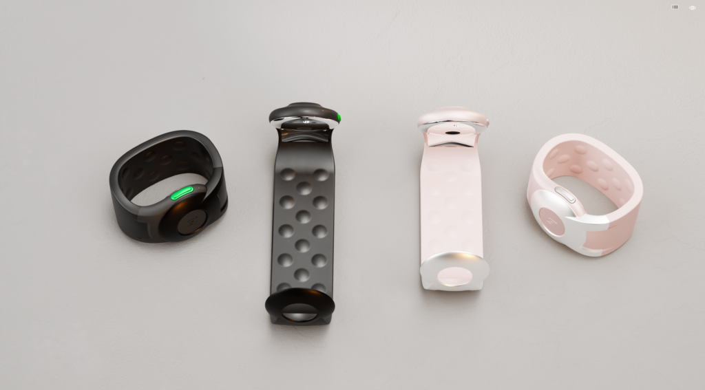 Front view of 3 ALEYE wristbands with varying strap lengths.