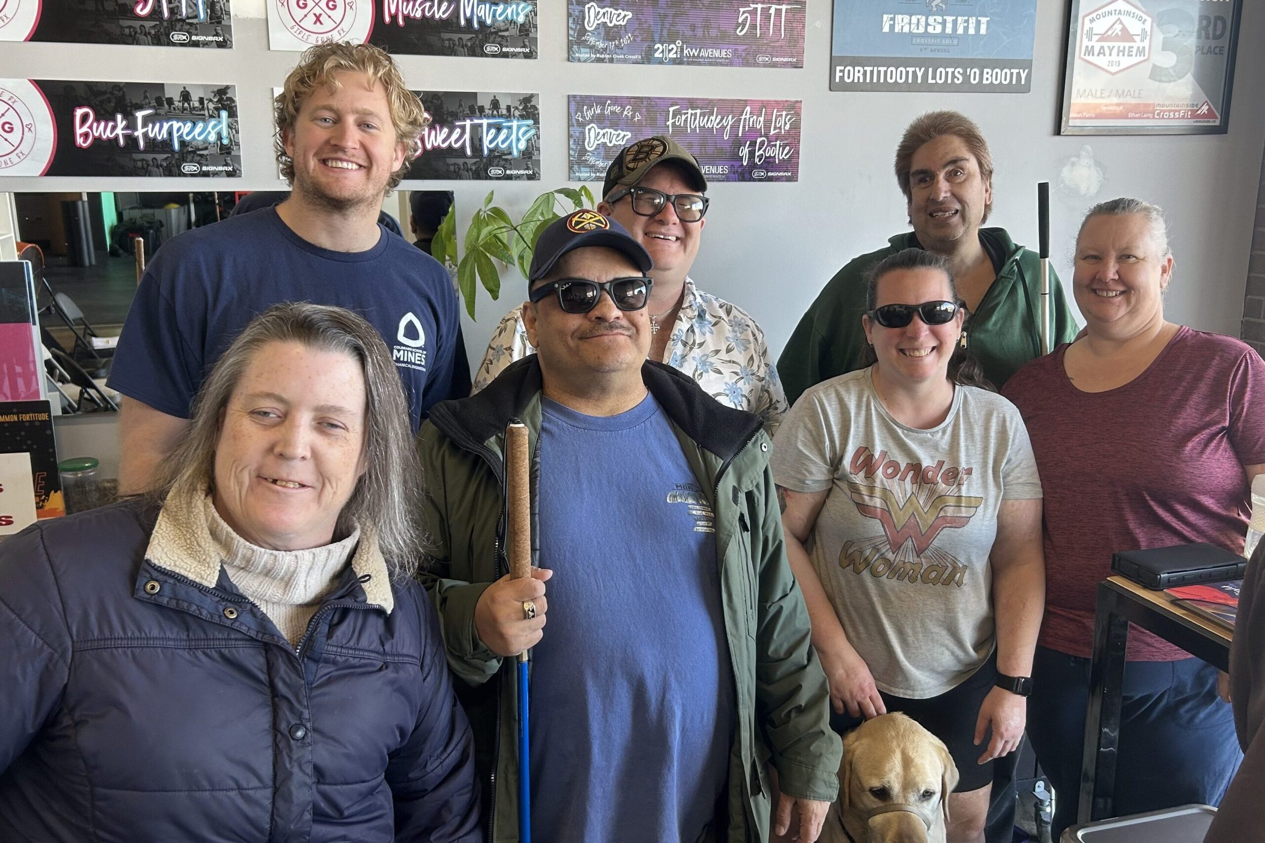 Jack Walters, Hapware's founder, with members of the blind community.