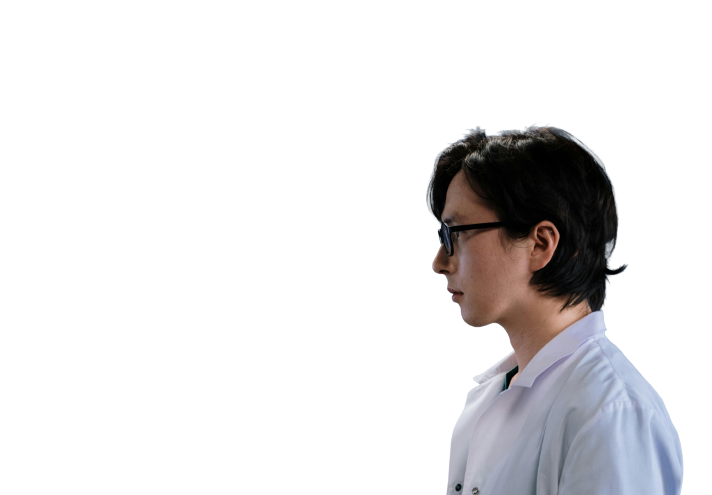 Side portrait of man wearing ALEYE glasses.